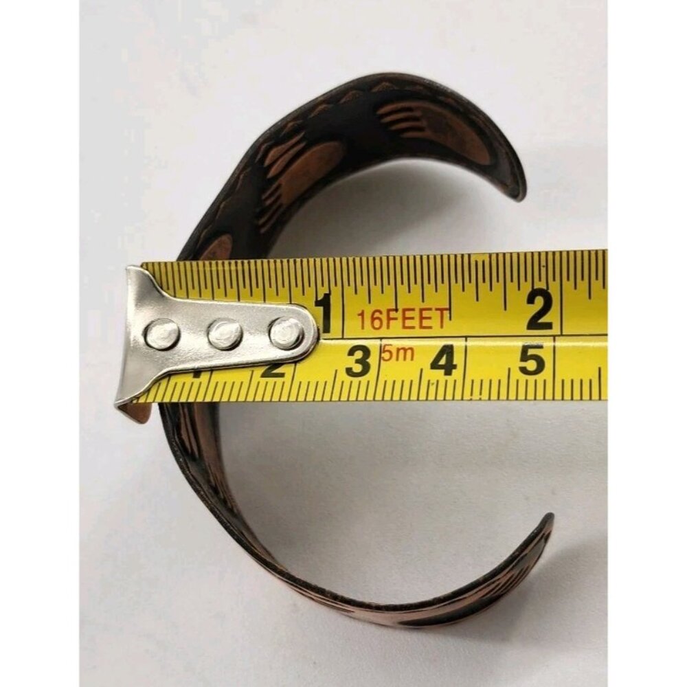 Vtg 80's Solid Copper Cuff Bracelet Bear Paw Design Unique Southwestern - Picture 7 of 7